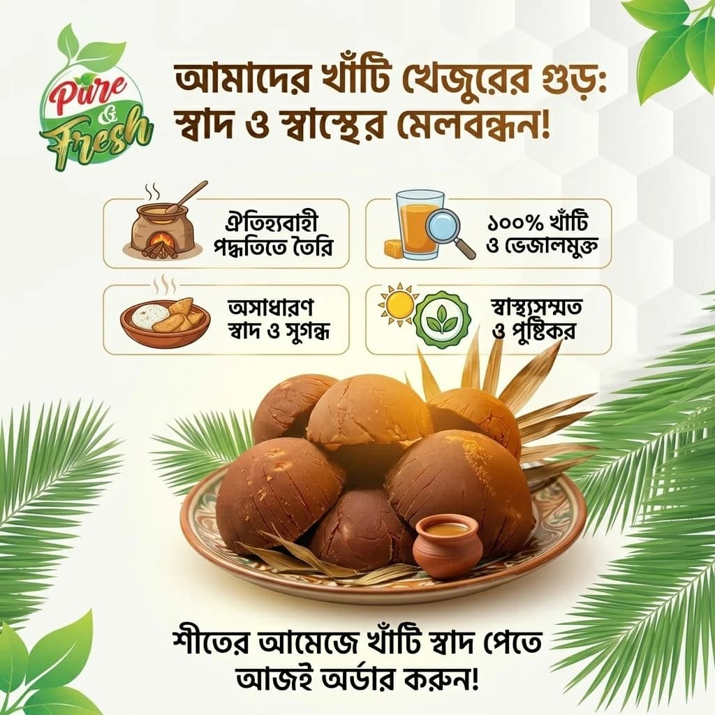 শীতের আমেজে একদম খাঁটি ও তাজা খেজুরের পাটালি গুড়!